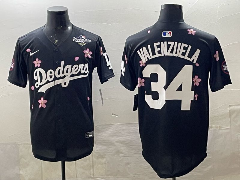 Men 2025 Nike Los Angeles Dodgers #34 Valenzuela Black Game MLB Jersey 03